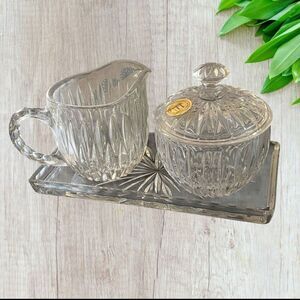 Princess House 4 Pc Set Sugar Lid Creamer Tray Royal Highlights 834 Lead Crystal